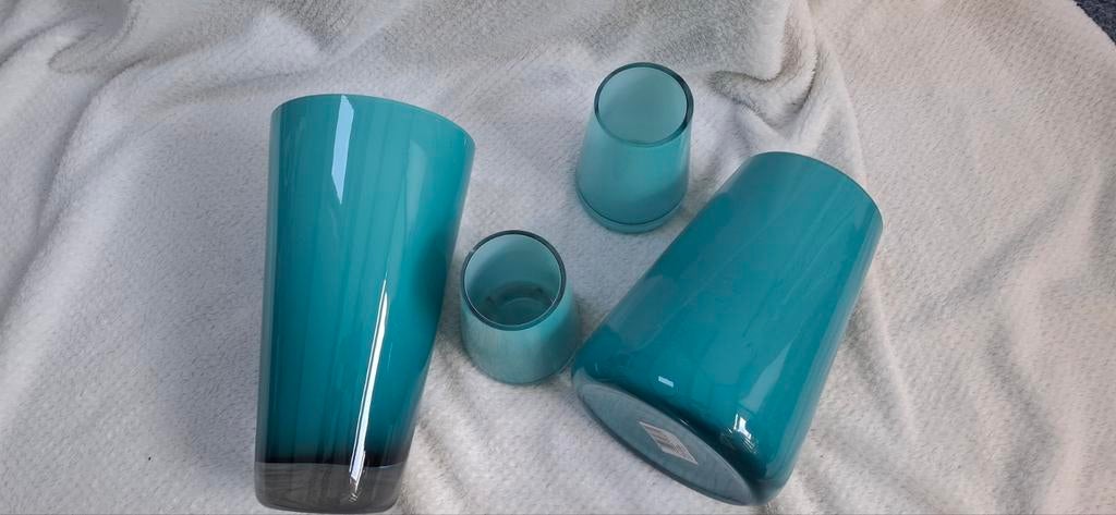 Set mooie aqua glazen siervazen, Huis en Inrichting, Woonaccessoires | Vazen, Ophalen, Blauw, Minder dan 50 cm, Glas