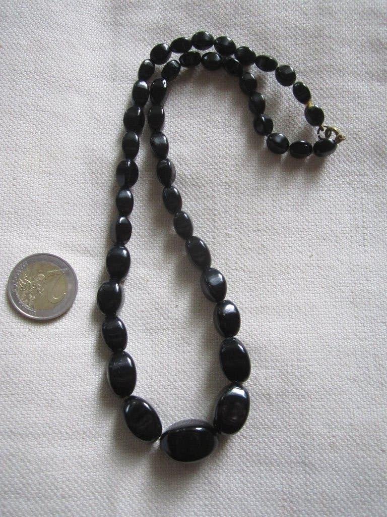 44.  Schitterende oude ketting, French jet,  50 cm, Sieraden, Tassen en Uiterlijk, Ophalen, Overige materialen, Ketting