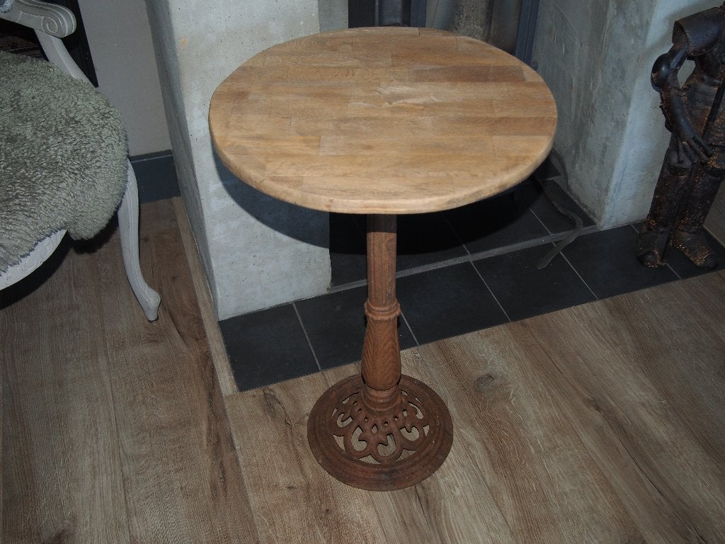 Bijzettafel op gietijzeren voet - 67 cm hoog, Ophalen, Minder dan 55 cm, Gebruikt, Rond
