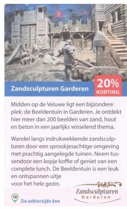 Zandsculpturen Garderen 20% korting, Tickets en Kaartjes, Drie personen of meer, Kortingskaart