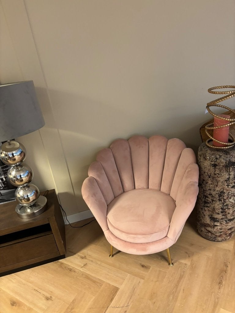 Richmond Fauteuil Perla Roze Schelp, Huis en Inrichting, Ophalen, Minder dan 50 cm, Minder dan 75 cm, Zo goed als nieuw