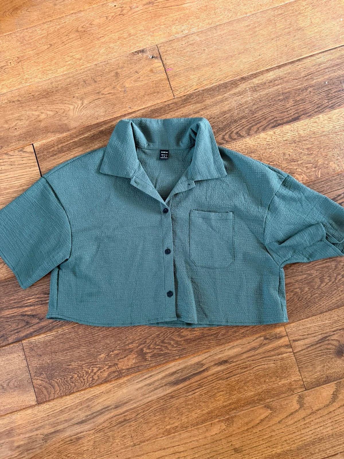Groene cropped blouse van Shein, maat S, Ophalen of Verzenden, Zo goed als nieuw, Korte mouw, Maat 36 (S)