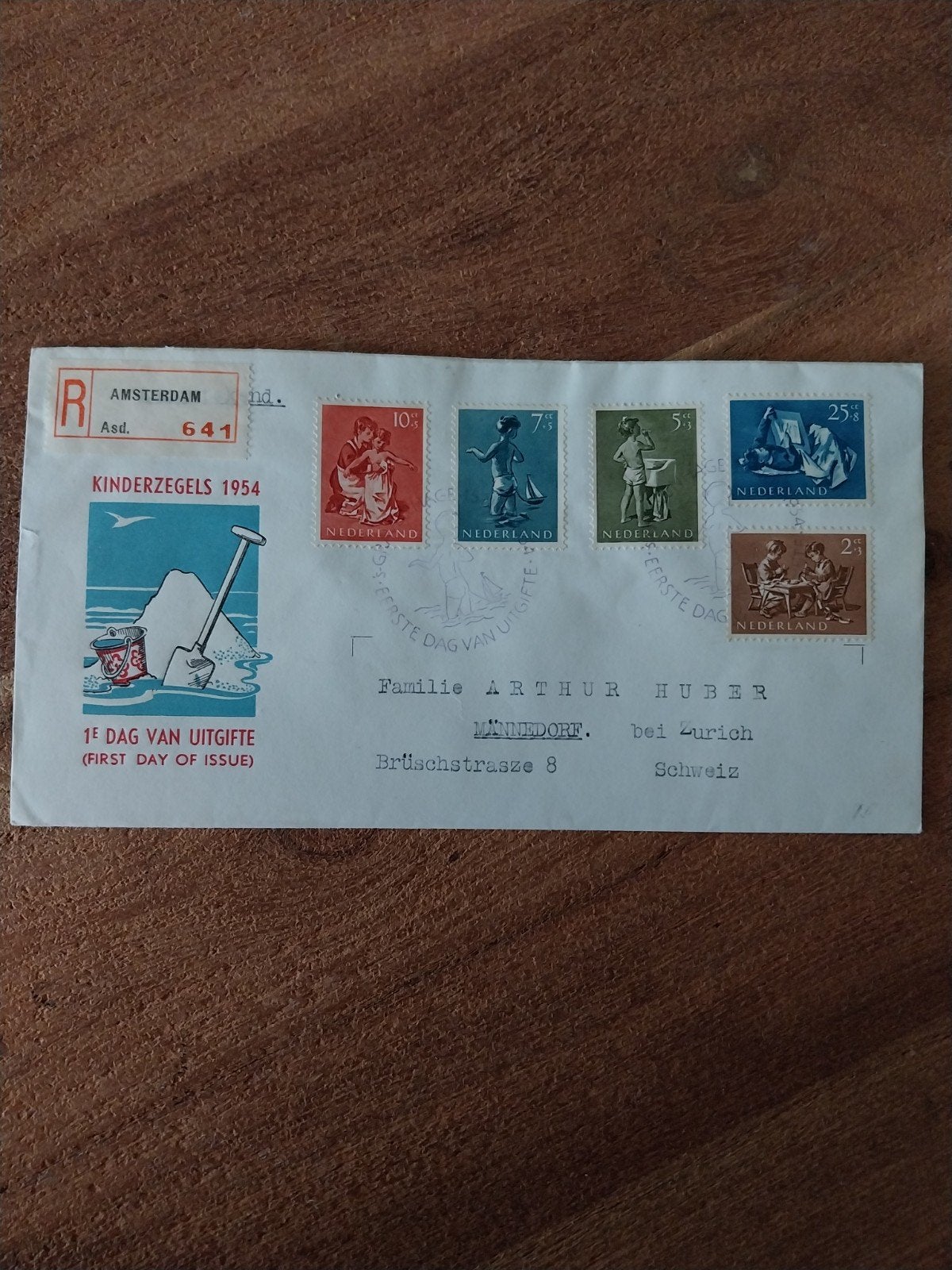 Nederlandse gelopen FDC E19 kinderzegels 1954 CW 65,00., Ophalen of Verzenden, Nederland