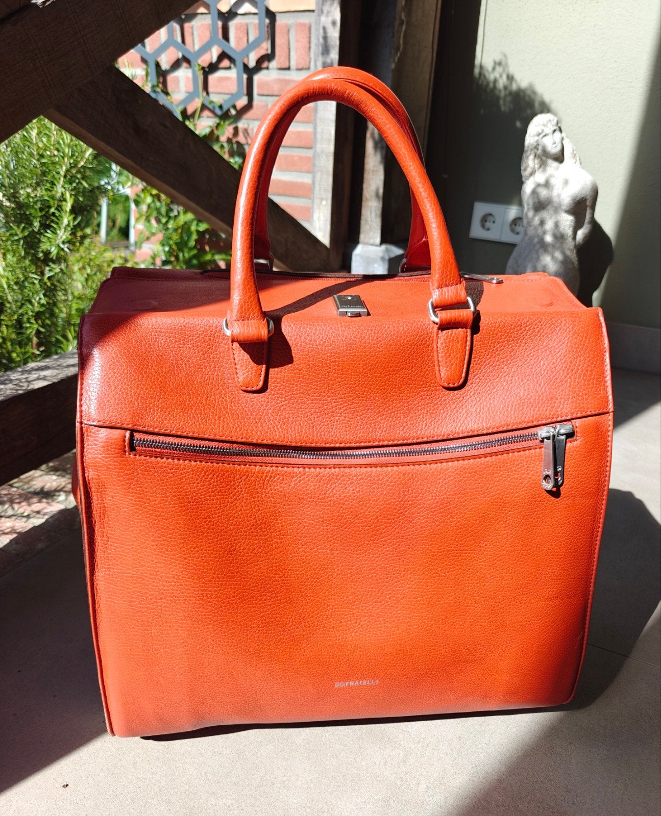 Gigi Fratelli Italiaans Leren Businesstas met Wieltjes - Ora, Uitschuifbare handgreep, 30 cm of meer, Minder dan 35 cm, Oranje