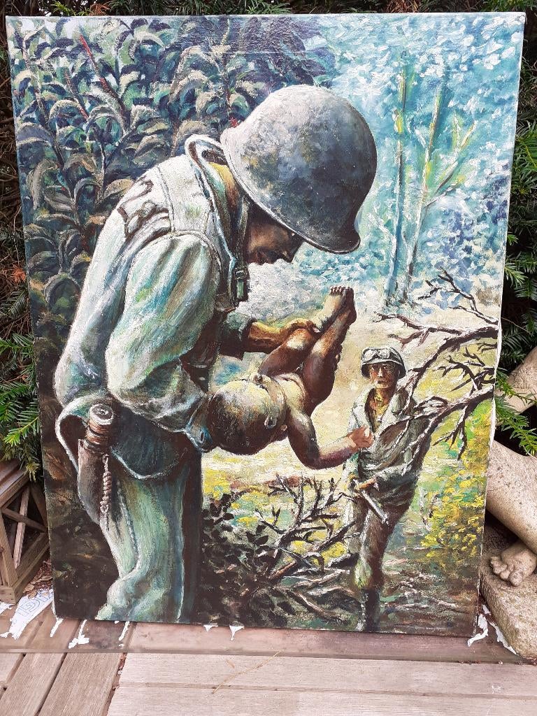 Olieverf op Doek Schilderij "Vietnam" gesigneerd Rob Cremer, Antiek en Kunst, Ophalen of Verzenden