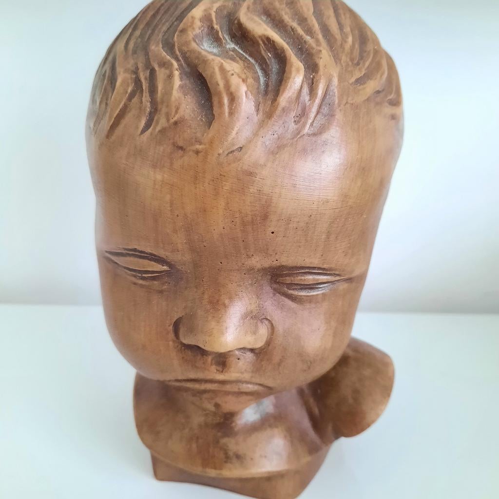 Vintage buste van een kinderhoofdje, Overige onderwerpen, Minder dan 20 cm, Buste, Ophalen of Verzenden