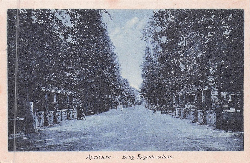 Apeldoorn - Brug Regentesselaan (gel. 1924) blauwe kaart, Ophalen of Verzenden, 1920 tot 1940, Gelopen, Gelderland