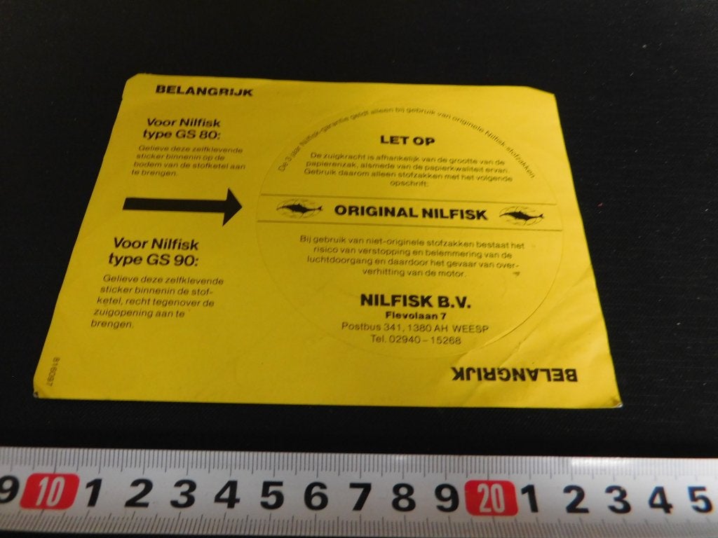 sticker Weesp NILFISK BV  ORIGINEEL NILKISK GS90, Ophalen of Verzenden, Zo goed als nieuw