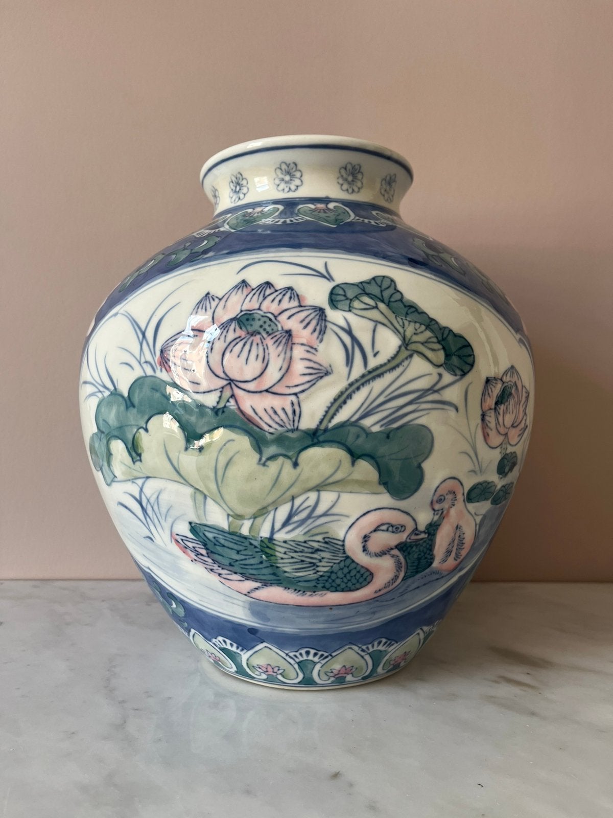 Prachtige grote Vintage Chinese Vaas – Lotus & Eenden, Antiek en Kunst, Ophalen of Verzenden