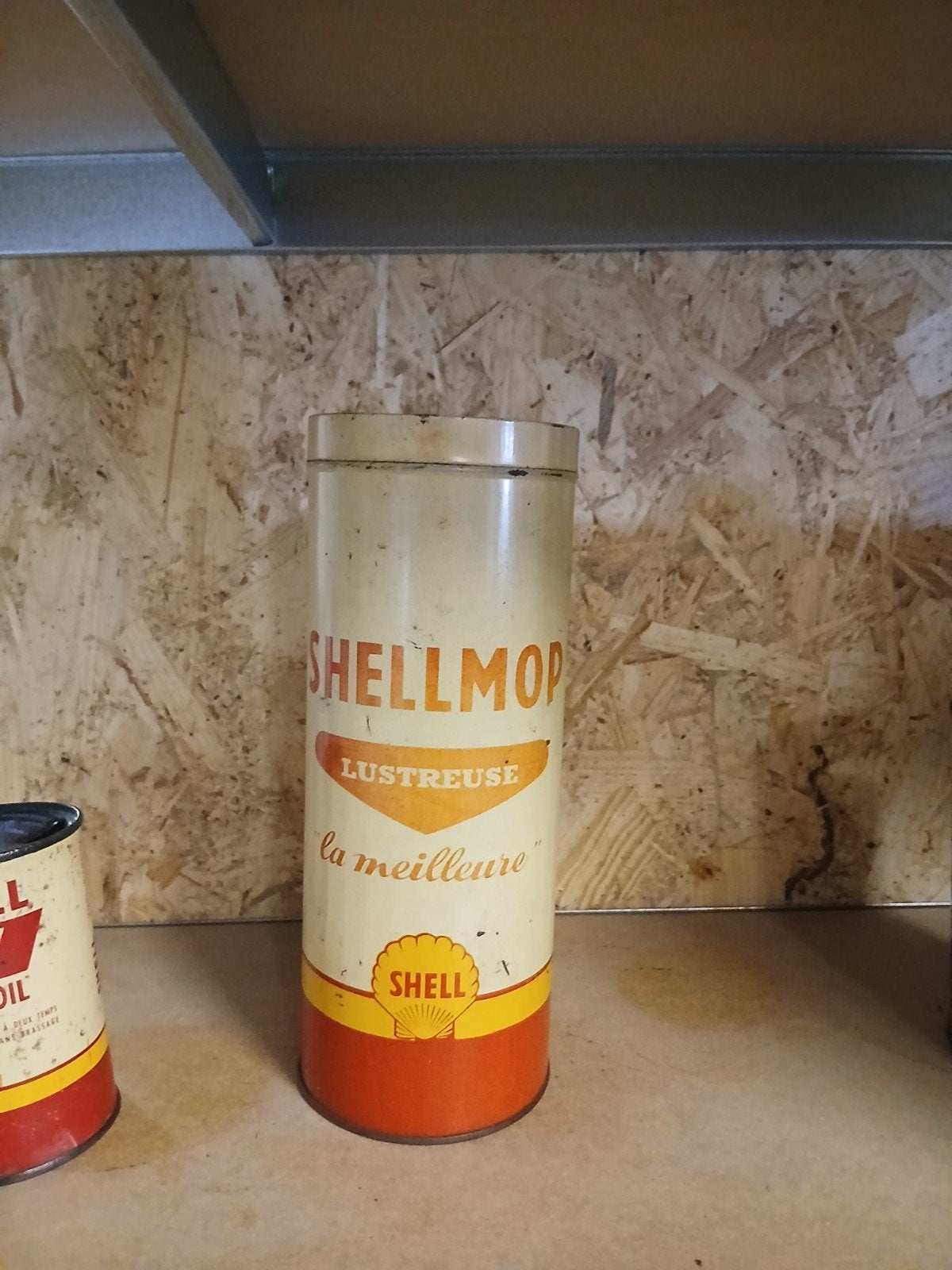 Vintage Shellmop blik - Oude Shell blik, Verzamelen, Ophalen, Gebruikt, Overige, Overige merken