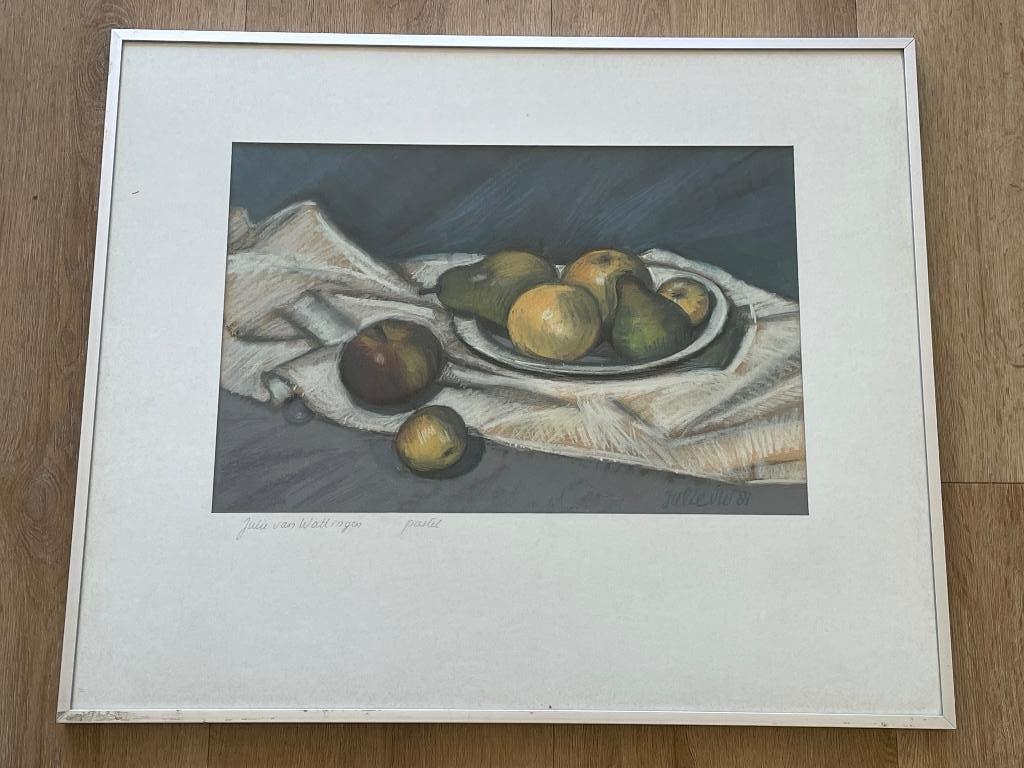 Vruchten op schaal - Julie van Wattingen pasteltekening 1981, Ophalen of Verzenden