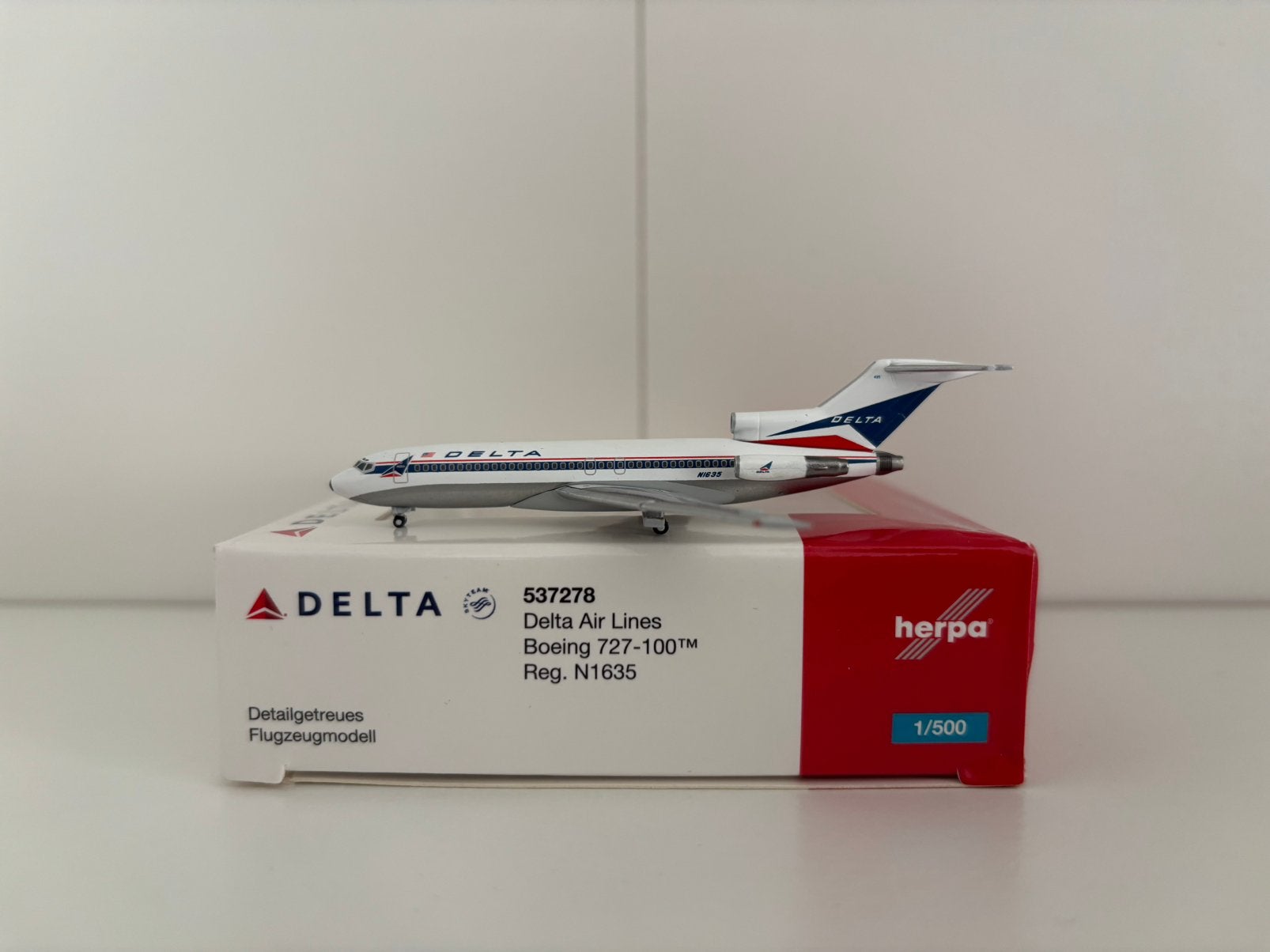 Herpa 537278 Delta Air Lines Boeing 727-100 1:500, Verzamelen, Ophalen of Verzenden, Zo goed als nieuw, Schaalmodel