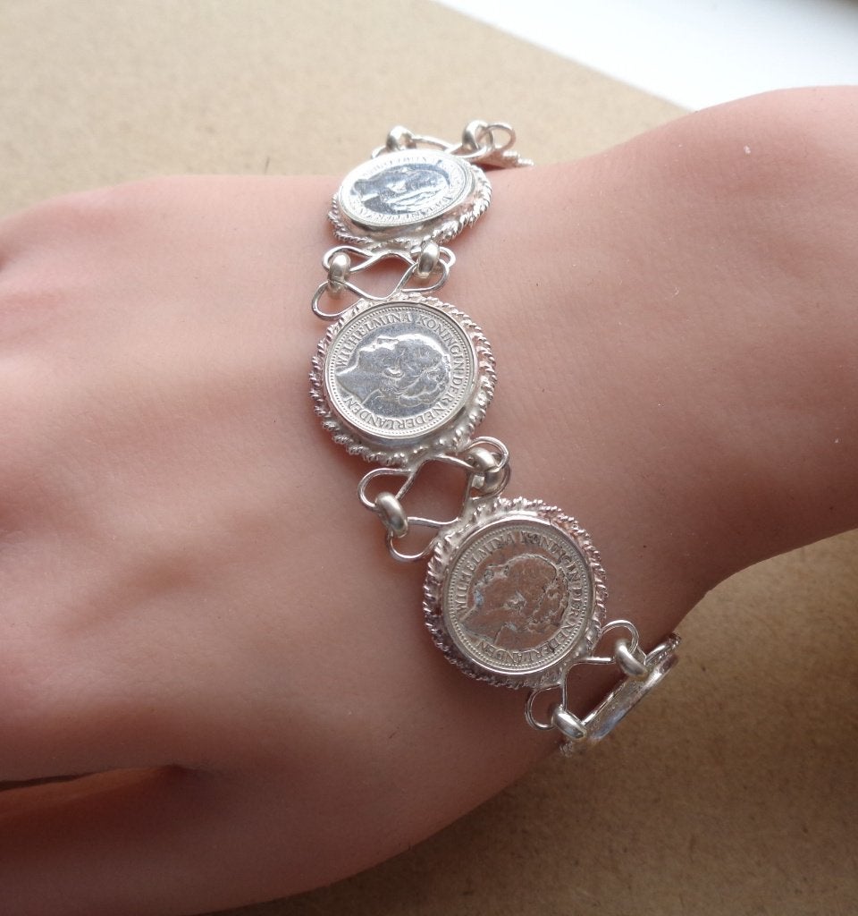prachtig zilveren Wilhelmina dubbeltjes armband [1039], Verzenden, Zilver, Armband