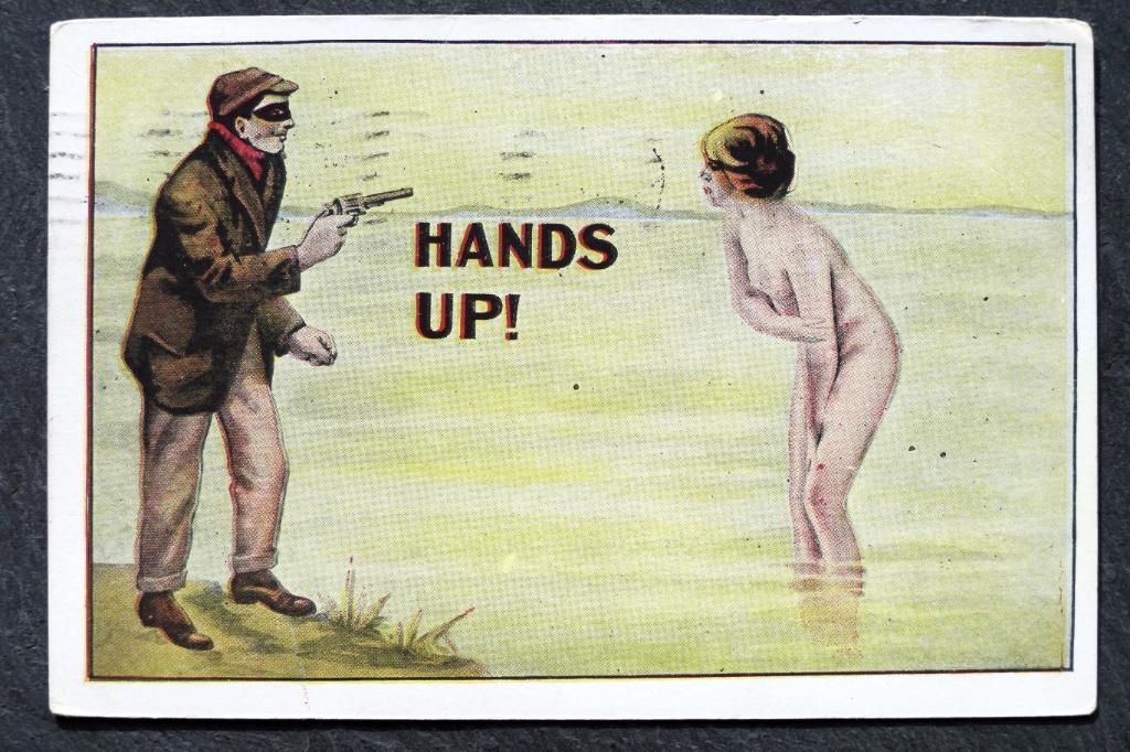Hands up! Ja, zou hij wel willen... (blote dame), 1914, USA, Verzenden, Voor 1920, Gelopen, Overige thema's
