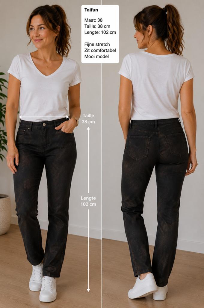 Taifun Signature coated broek zwart/brons maat 38, Kleding | Dames, Maat 38/40 (M), Zwart, Ophalen of Verzenden, Zo goed als nieuw