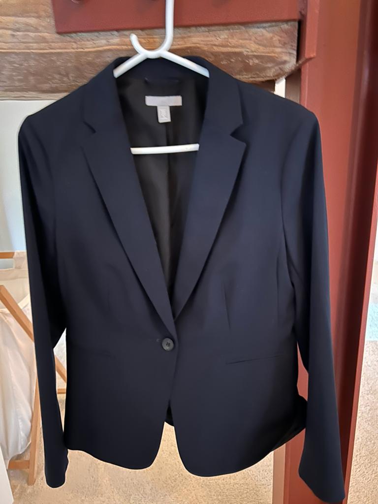 H&M Donkerblauw Jasje en Broek - Maat 42, Kleding | Dames, Kostuum of Pak, Blauw, Maat 42/44 (L), Ophalen of Verzenden