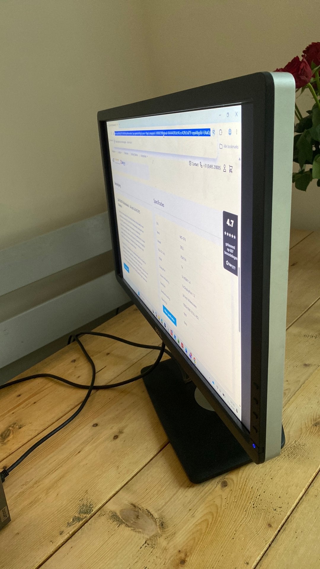 Dell monitor 24 inch. Inclusief kabel, Ophalen, IPS, Full HD, Zo goed als nieuw