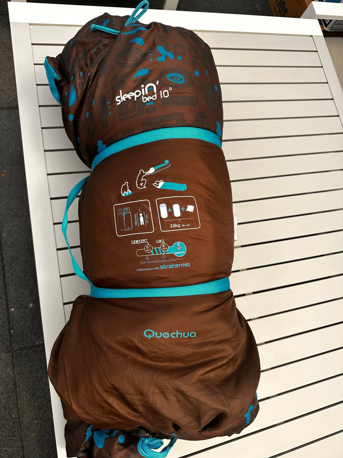 Quechua Sleepin' Bed 10 Slaapzak - Bruin/Blauw, Ophalen, Gebruikt
