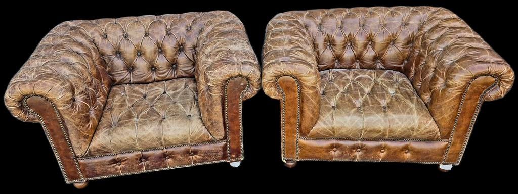 2x vintage Chesterfield fauteuil button seat + BEZORGING!!, Antiek en Kunst, Ophalen of Verzenden