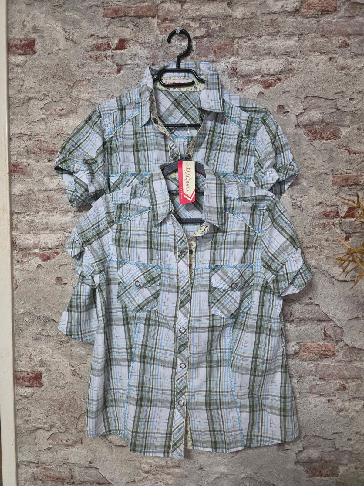 Partij van 8 geruite blouses met print en drukknopen, Cqcoquetto, Ophalen of Verzenden