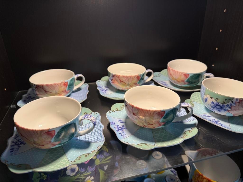 Pip studio royal multi theekop-en schotel 6x, Ophalen, Zo goed als nieuw, Overige stijlen, Kop(pen) en/of Schotel(s)