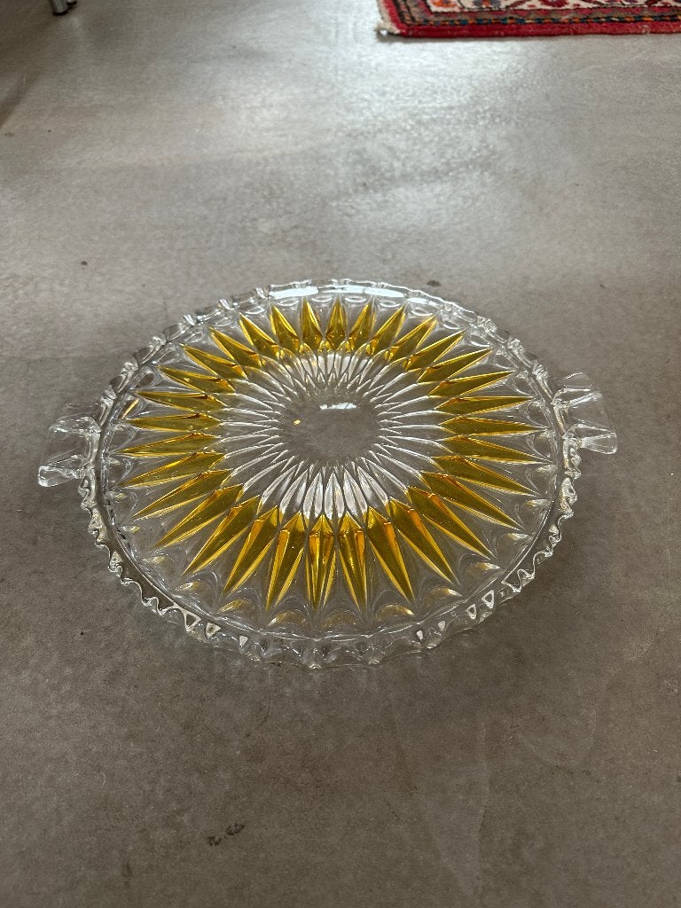 SALE: brocante, vintage Walther taartplateau, persglas, Antiek en Kunst, Antiek | Glas en Kristal, Ophalen