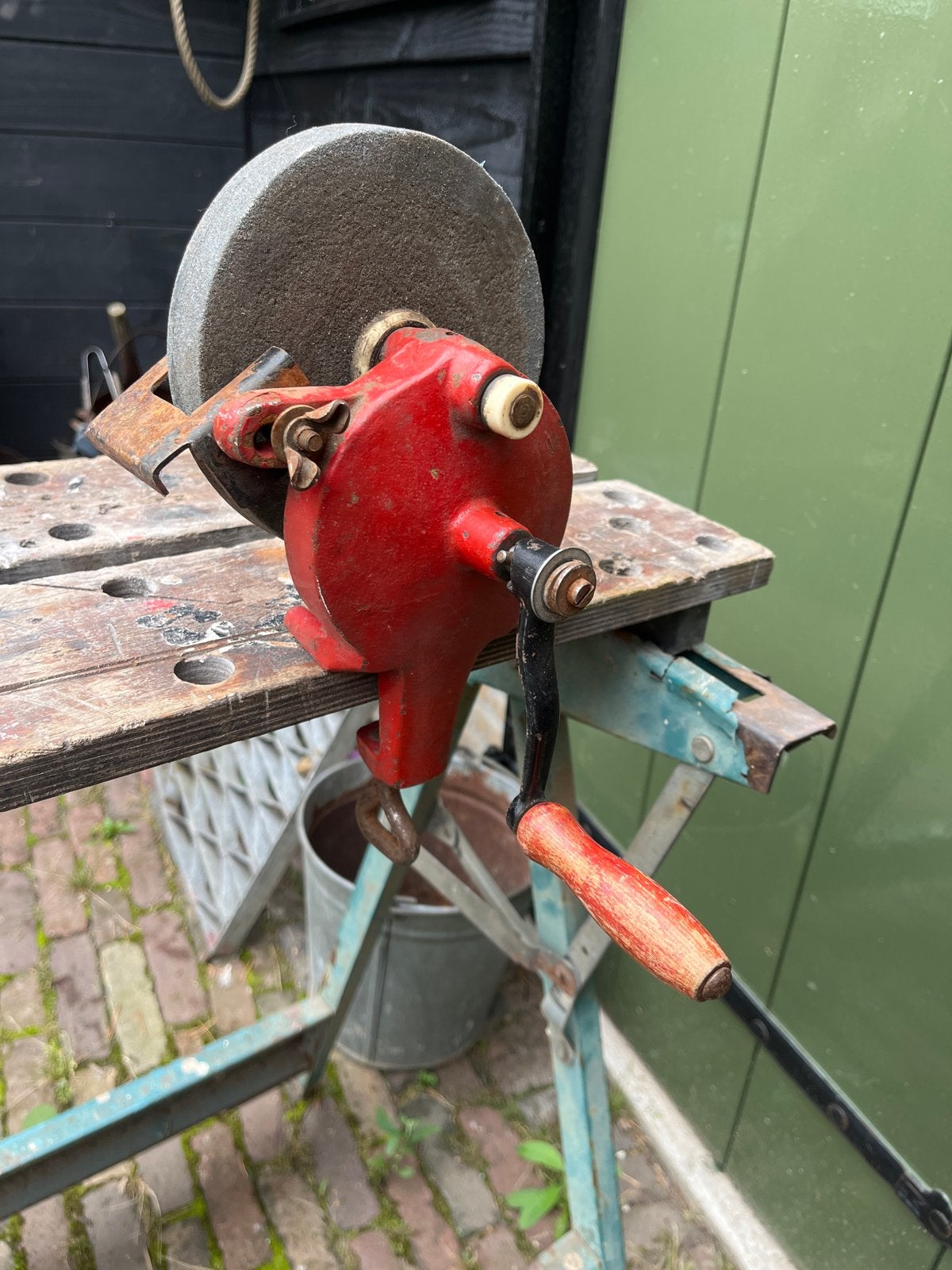 Vintage Slijpsteen met Zwengel - Handbediend, Ophalen of Verzenden