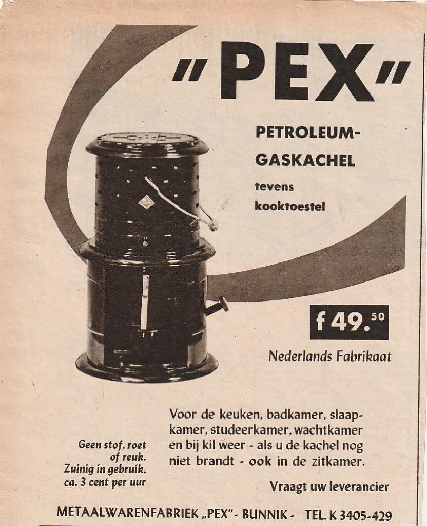 Retro reclame 1957 Pex petroleum kachel geen roet, Verzenden, Overige typen