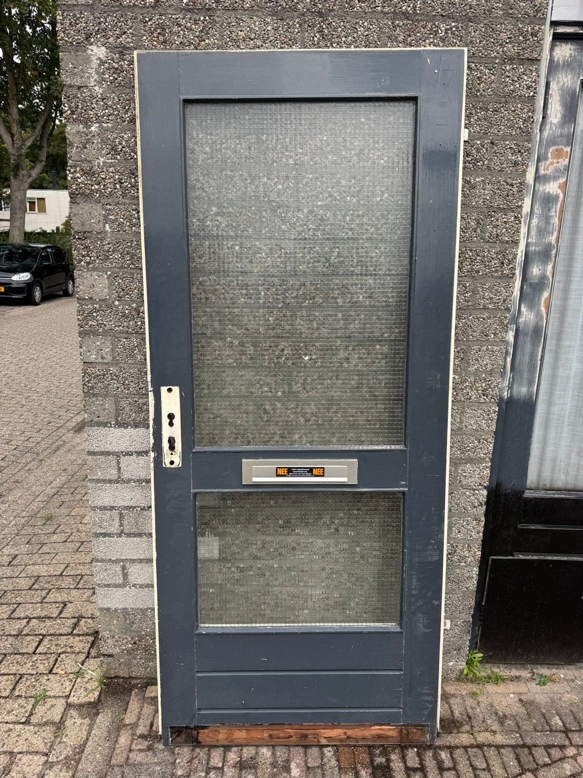 Houten buitendeur met glas en brievenbus, Ophalen, Gebruikt, 80 tot 100 cm, Buitendeur