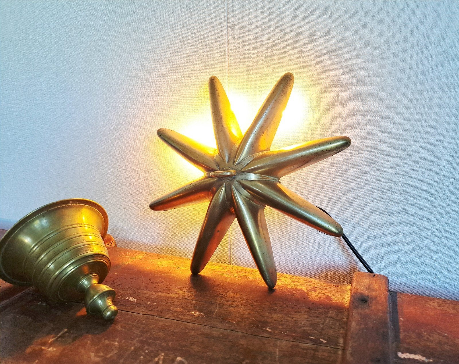 Antieke koperen shabbat lamp - Stervormig - Werkend, Ophalen of Verzenden