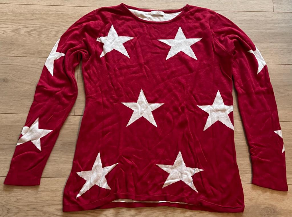 Rode trui met witte sterren van Cheer in maat L, Ophalen of Verzenden, Gedragen, Maat 42/44 (L), Rood