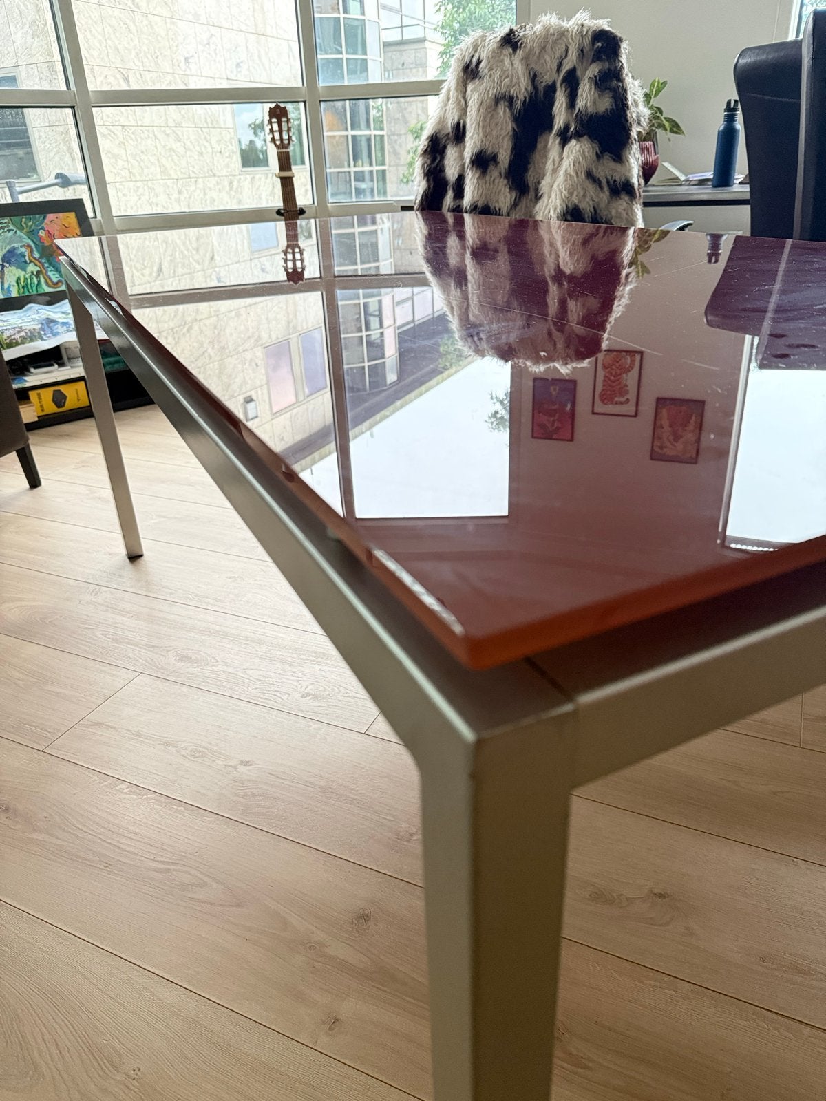 Elegante Eettafel 180x90cm met Rood Glazen Blad, Ophalen, Gebruikt, 50 tot 100 cm, Glas