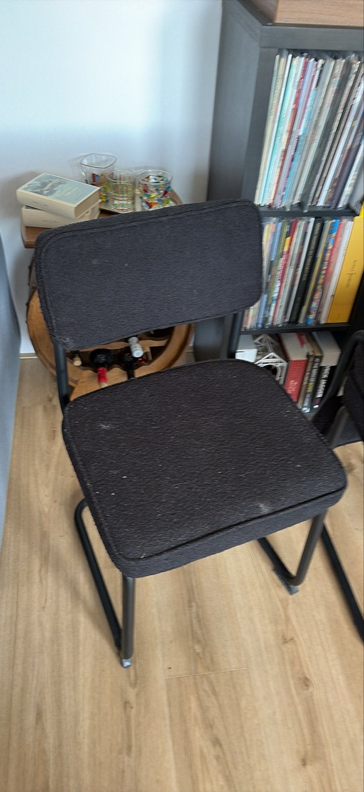 Zwarte eetkamerstoelen met metalen frame, Ophalen, Gebruikt, Zwart, Vier