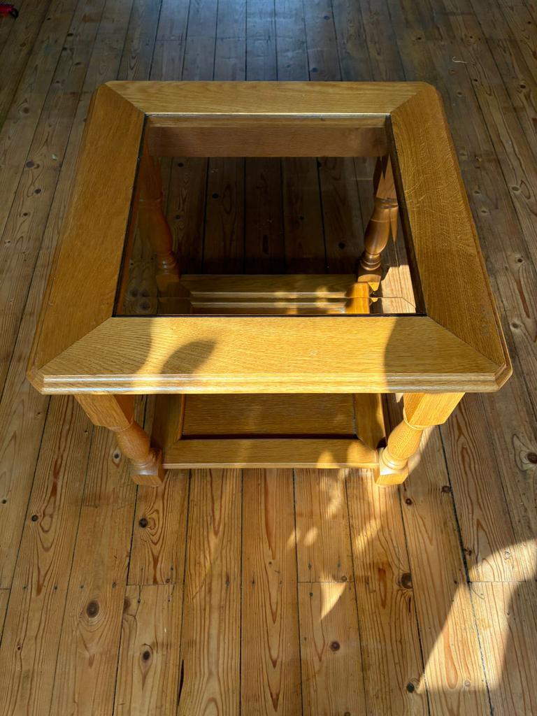 Bijzettafel met glas plaat blank eiken, Huis en Inrichting, Tafels | Bijzettafels, Minder dan 55 cm, Gebruikt, Blank eiken, Vierkant
