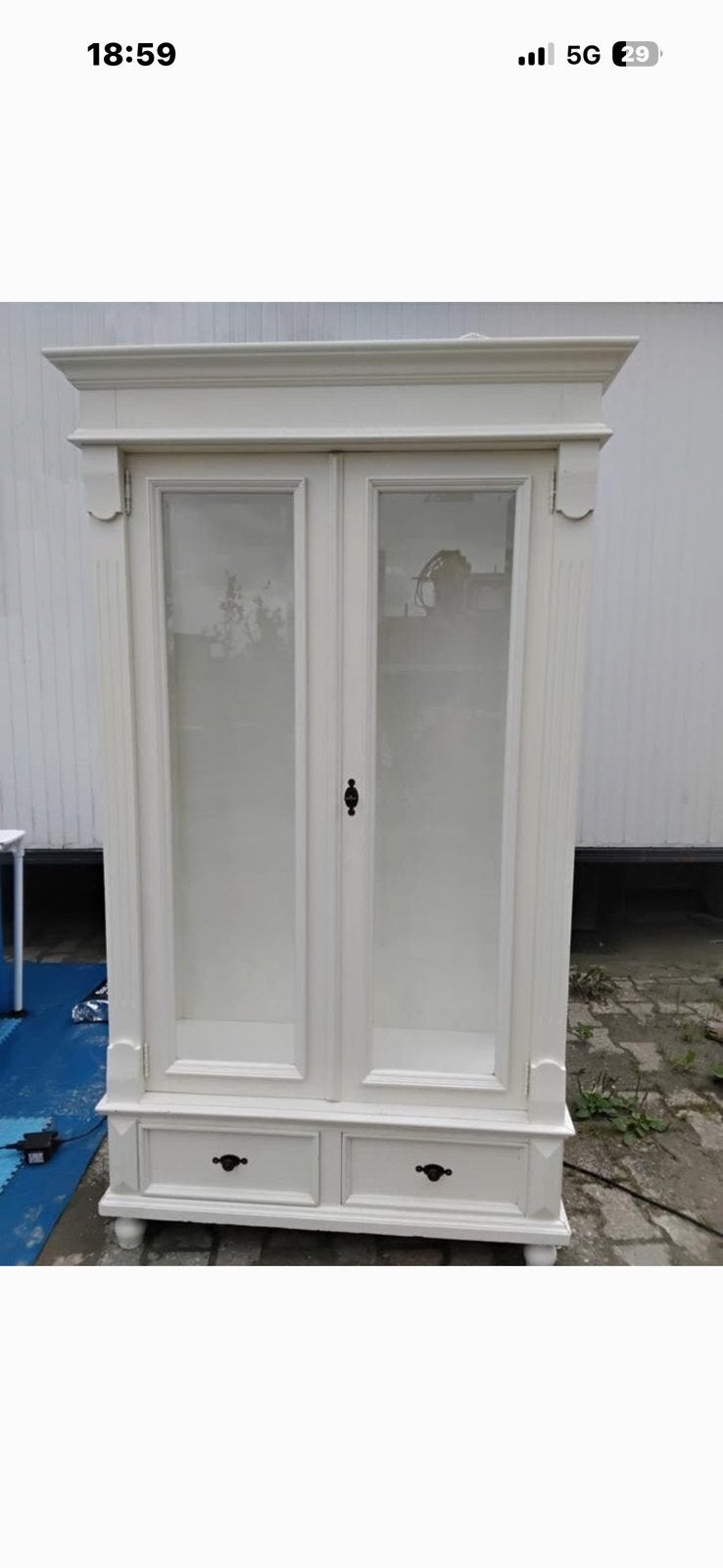 Massief hout vitrine kast, Huis en Inrichting, Kasten | Buffetkasten, Ophalen, 50 tot 100 cm, Zo goed als nieuw, 150 tot 200 cm
