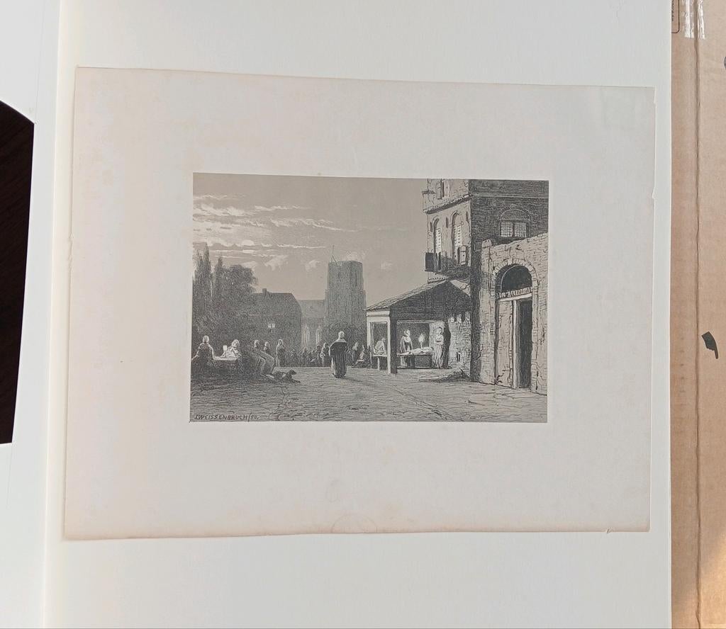 Jan Weissenbruch litho 19e eeuw Woudrichem, Antiek en Kunst, Ophalen of Verzenden