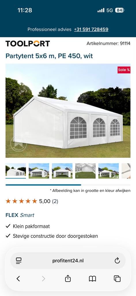 Partytent Profitent24 6x5 meter, Ophalen, Opvouwbaar, Partytent, Zo goed als nieuw
