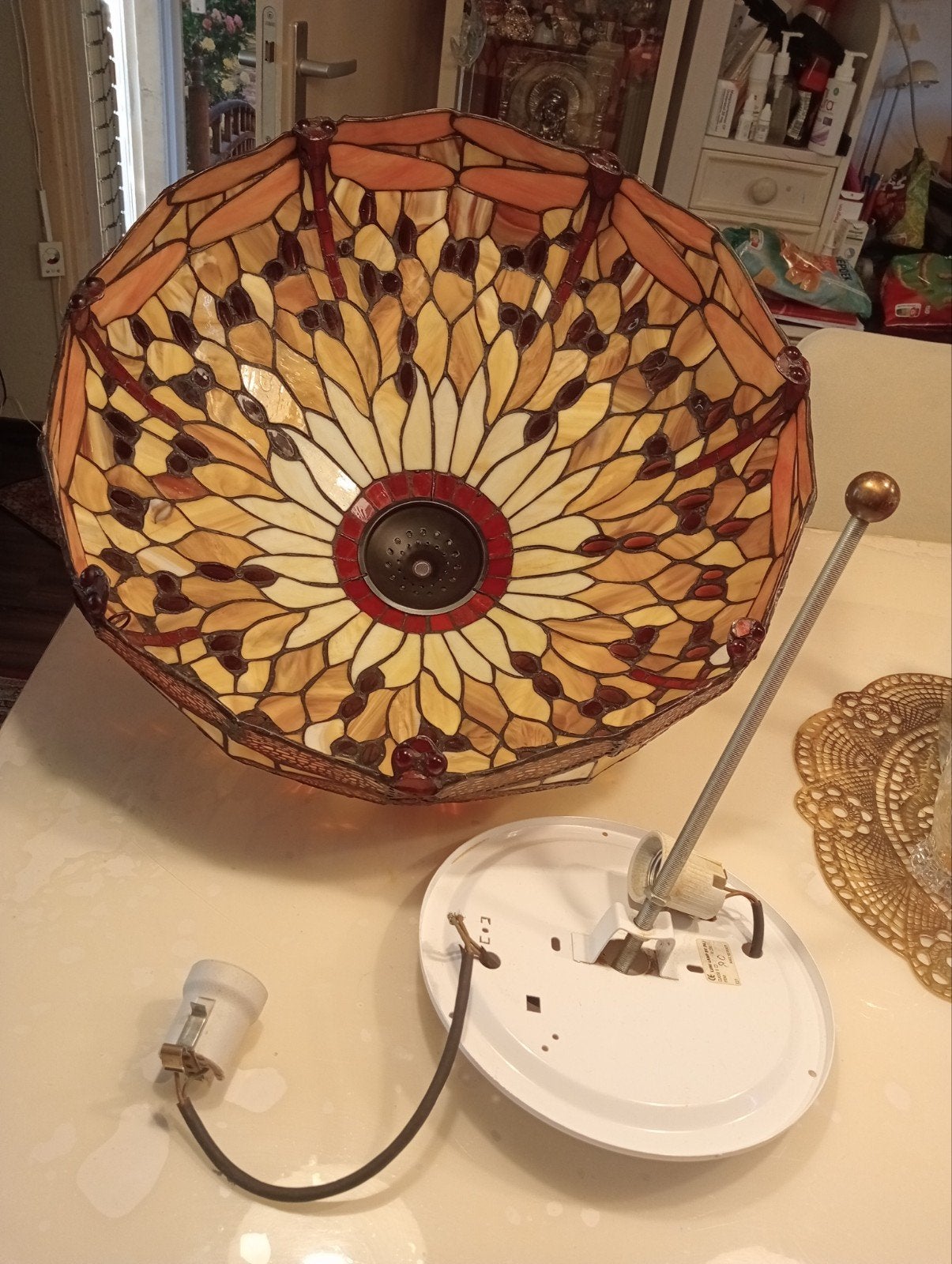 Tiffany lampenkap met libellenmotief, Gebruikt, Tiffany, Art Nouveau, Glas, E27 (groot)