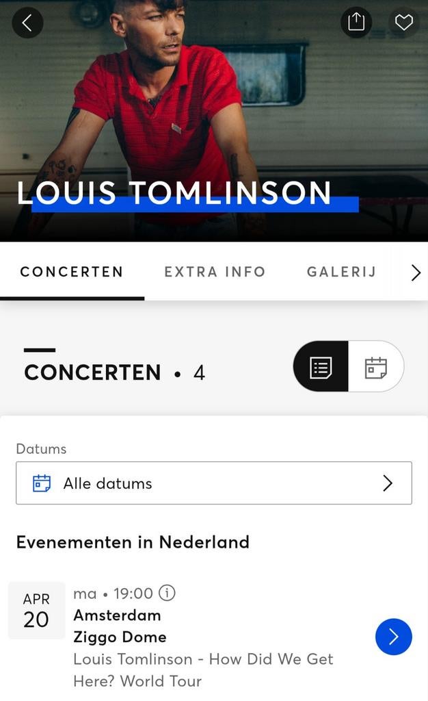 Twee staanplaatsen Louis Tomlinson Ziggo Dome, Twee personen, April