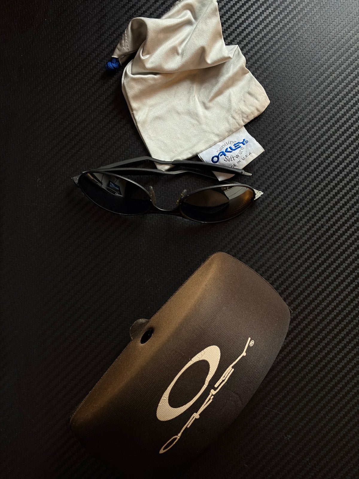 Vintage Oakley E-Wire 1.0 Sunglasses - Softwear 00s, Gebruikt, Zonnebril, Zwart, Ophalen of Verzenden