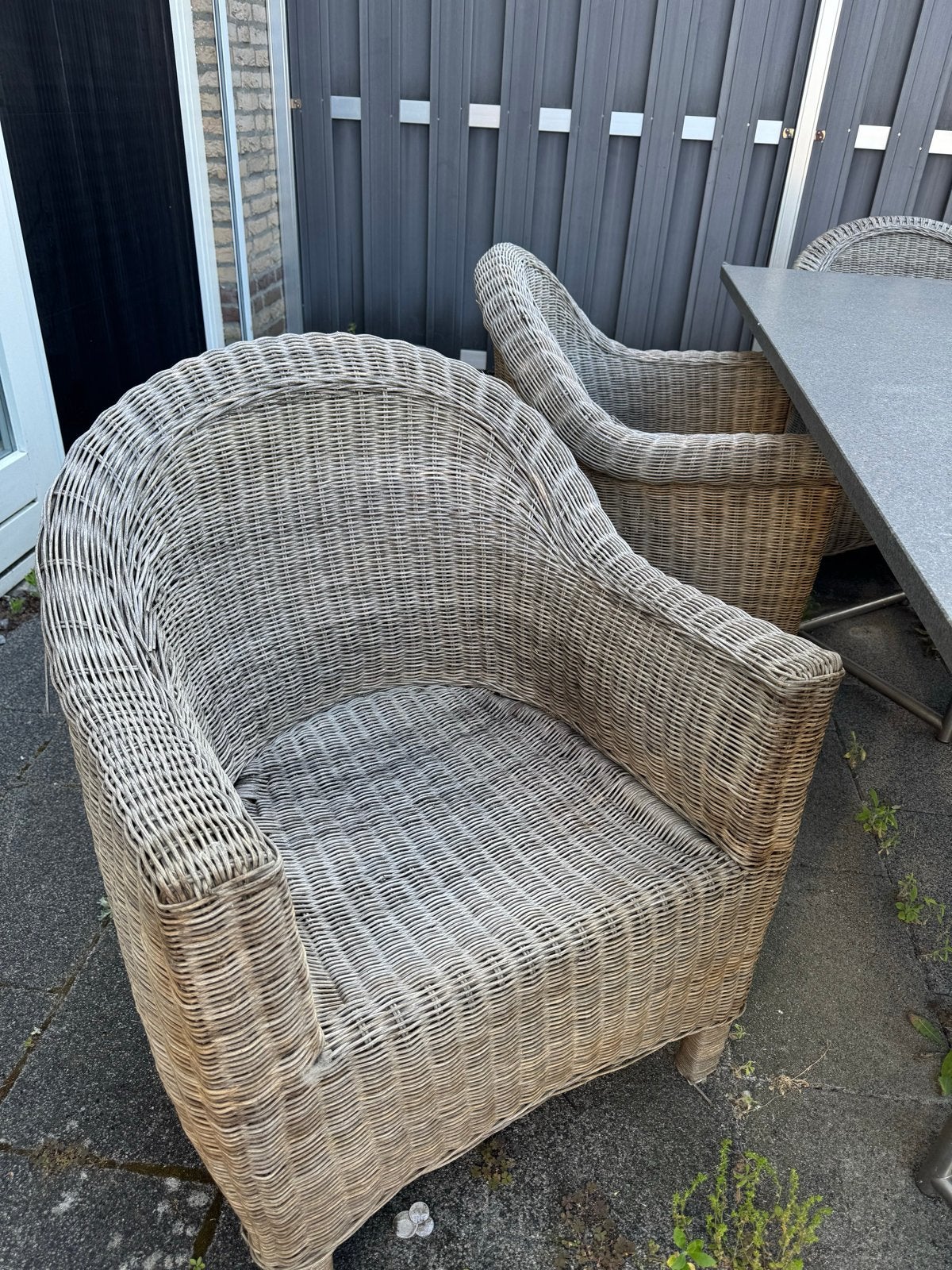GRATIS 5 rieten tuinstoelen met poef, Tuin en Terras, Ophalen, Gebruikt, Rotan
