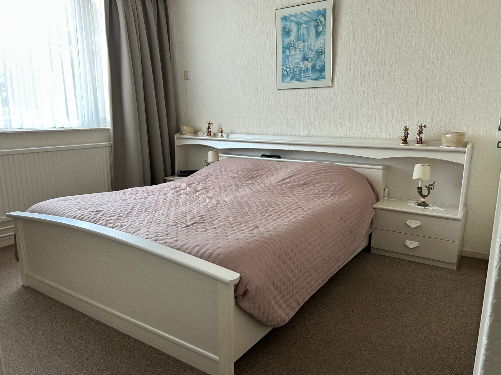 2 persoonsbed met ombouw en kast, Ophalen, Gebruikt, Tweepersoons, Met ombouw nachtkastjes