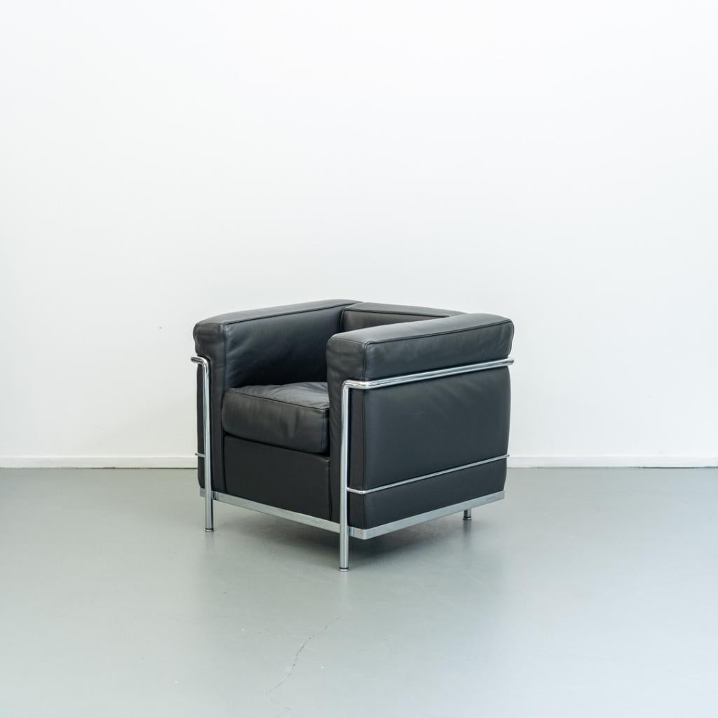 4x Cassina Le Corbusier LC2 fauteuil Zwart Leer, Niet ingevuld, Niet ingevuld, Leer, Zo goed als nieuw