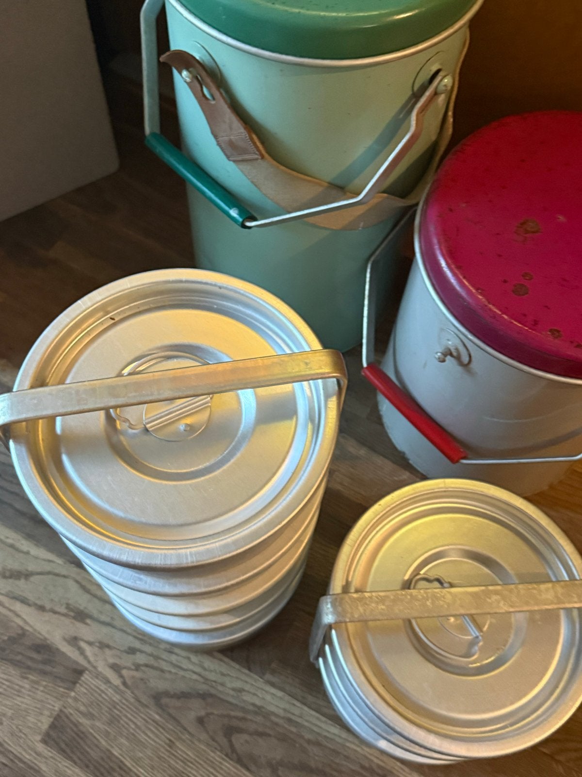 Vintage aluminium isolatie maaltijdcontainers retro tiffin, Ophalen
