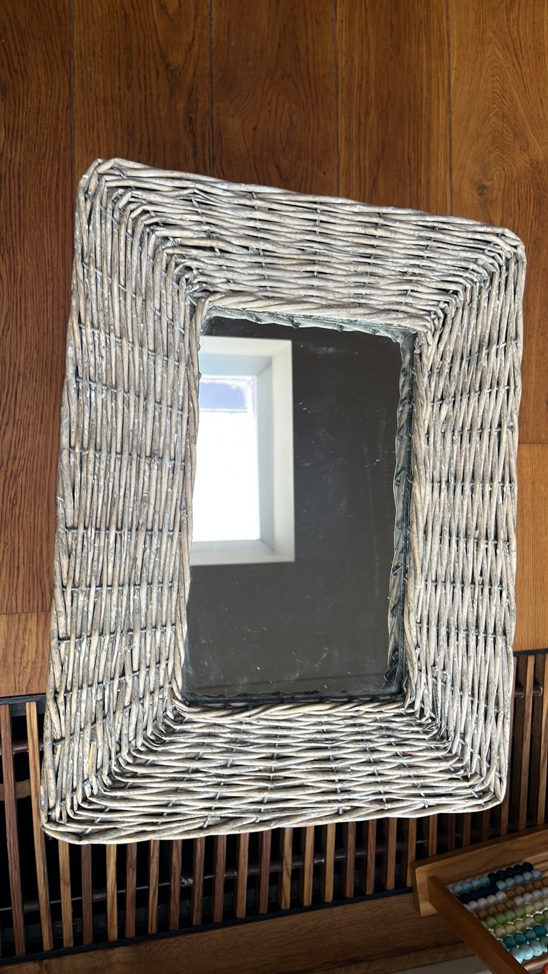 Spiegel 42 bij 32 rotan, Huis en Inrichting, Minder dan 50 cm, Ophalen of Verzenden, Zo goed als nieuw, Minder dan 100 cm