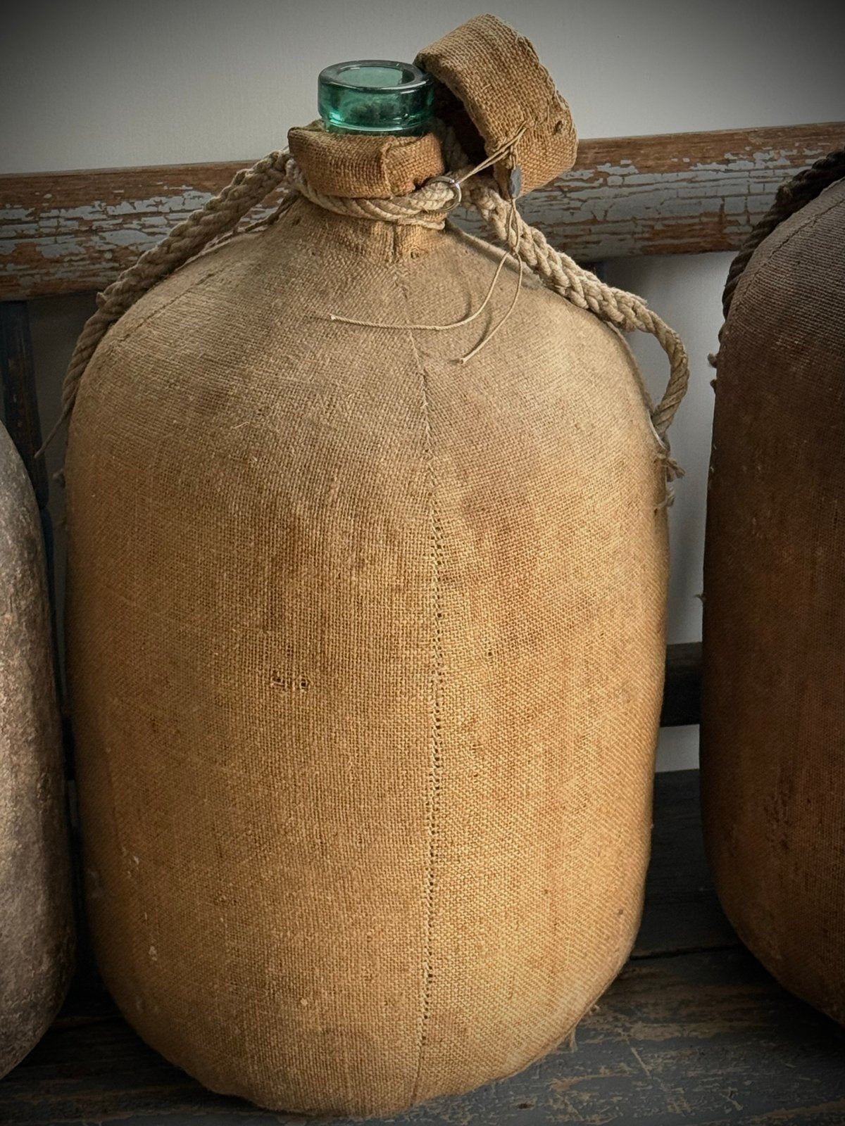 Antieke Wijnfles / Gistfles met Jute en Tekst, Ophalen of Verzenden