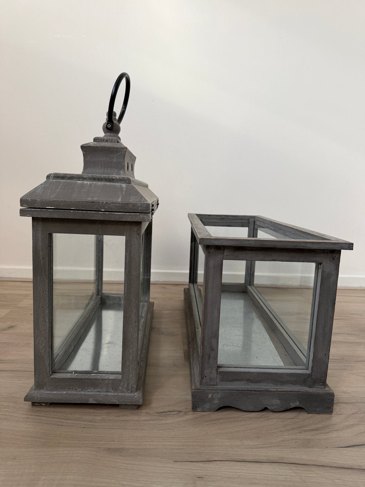 Lantaarn & vitrine brocante kerst kaarsen herfst decoratie, Lantaarn, Ophalen of Verzenden, Zo goed als nieuw, Grijs