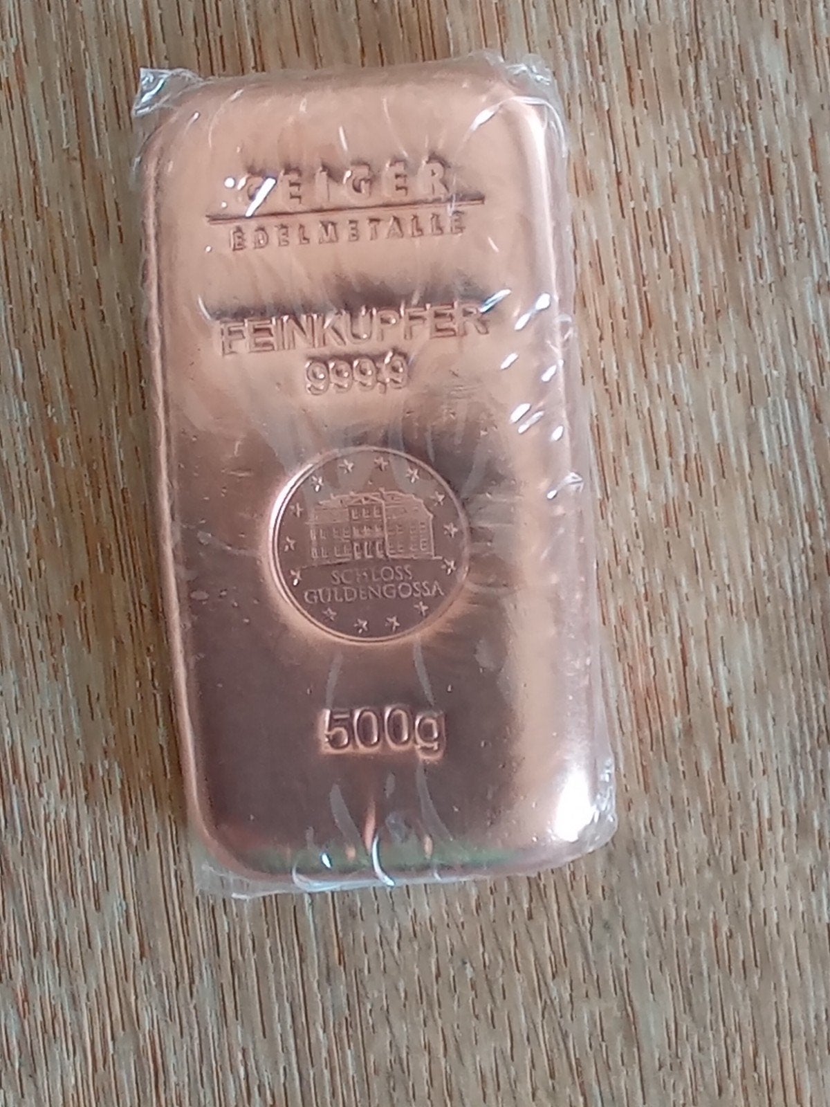 999,9 Geiger Koperbaar geseald en uniek genummerd / 500 gr, Postzegels en Munten, Edelmetalen en Baren, Koper, Verzenden