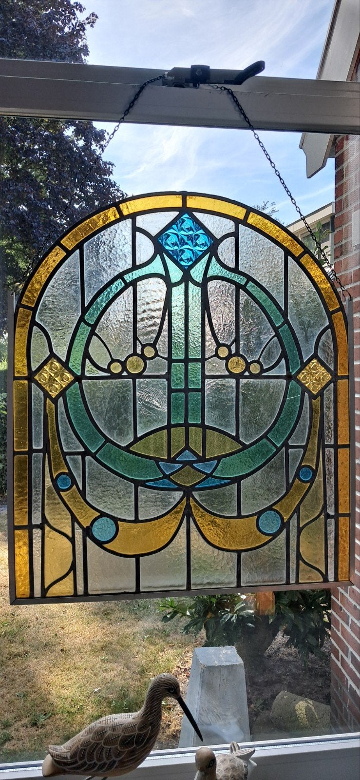 Oud glas in lood raam, Ophalen, Gebruikt, Minder dan 80 cm, Minder dan 80 cm
