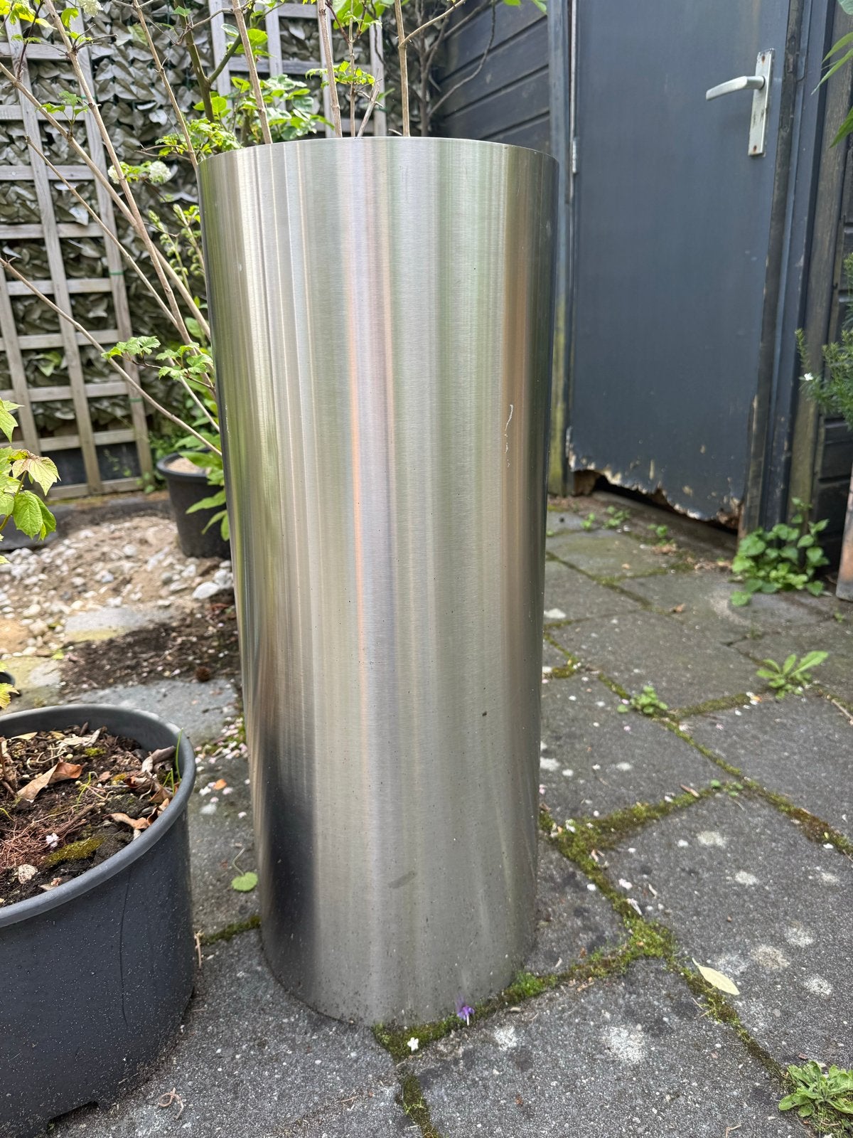 Stijlvolle RVS Bloempot/Plantenzuil - Gebruikt, Tuin en Terras, Gebruikt, Rond, Binnen, Ophalen of Verzenden